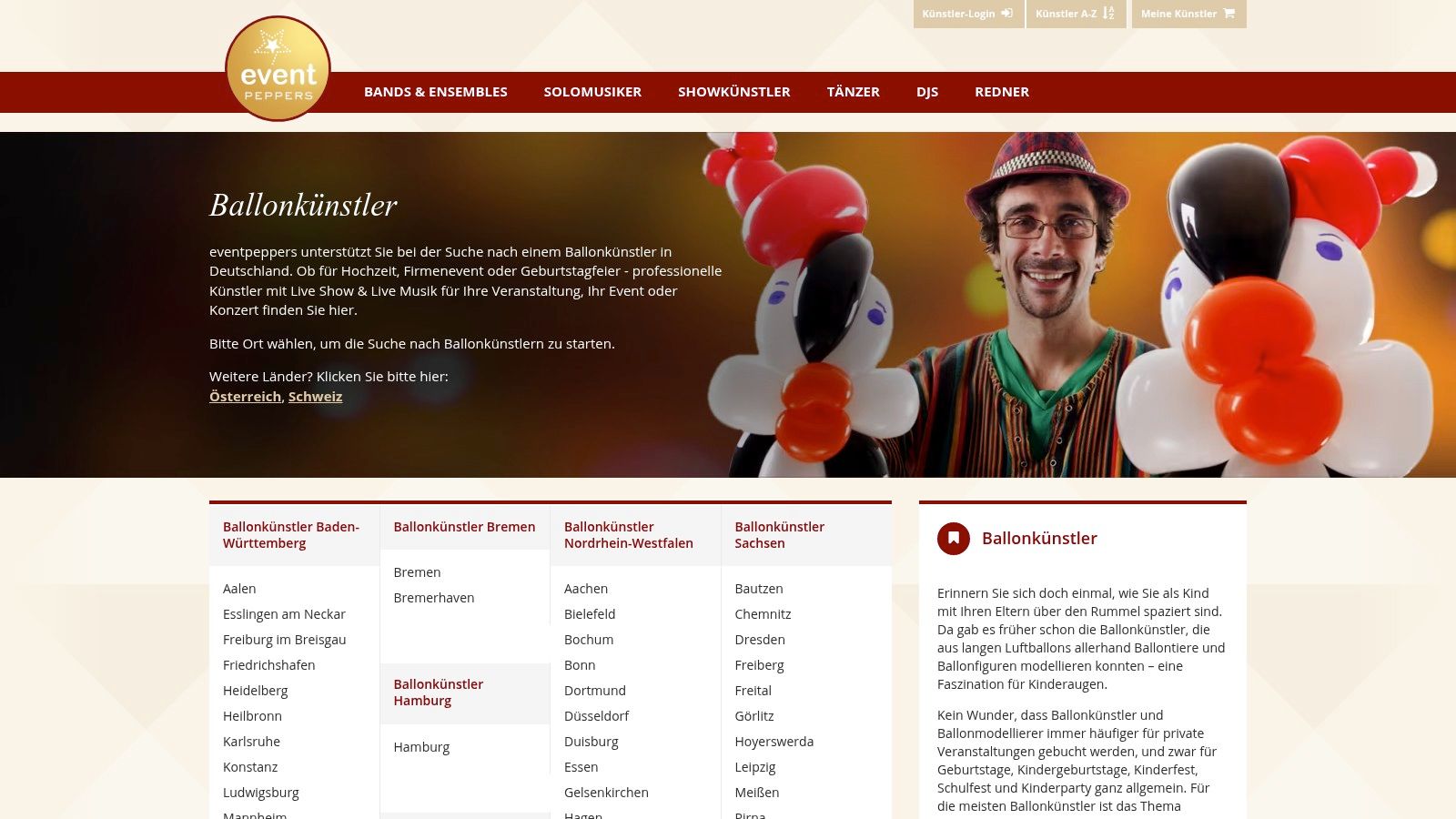 eventpeppers: Der Marktplatz für direkten Künstlerkontakt