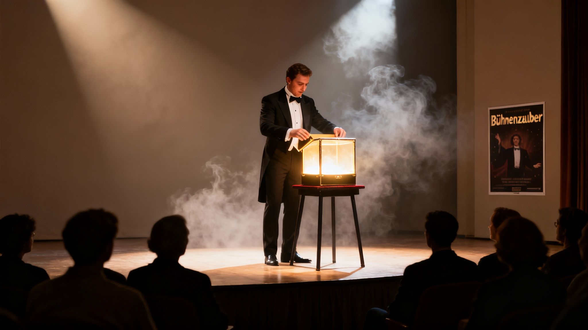 Bühnenzauberer präsentiert seine Magie auf der Bühne bei Ihrem Event