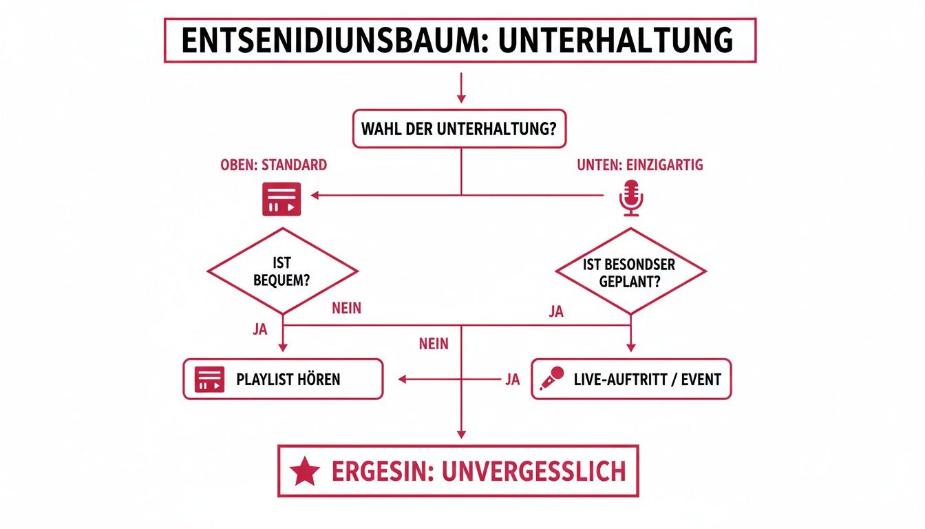 Flussdiagramm zur Wahl der Unterhaltung, das zwischen Standard und einzigartiger (Live-Event) Erfahrung unterscheidet.