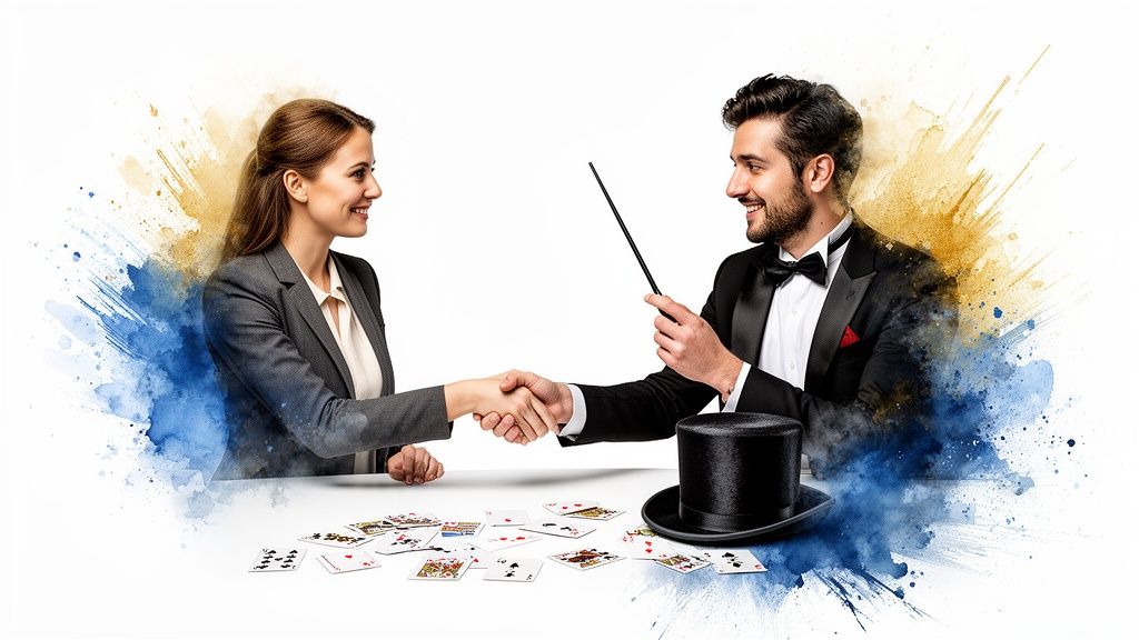 magician engagement magic handshake