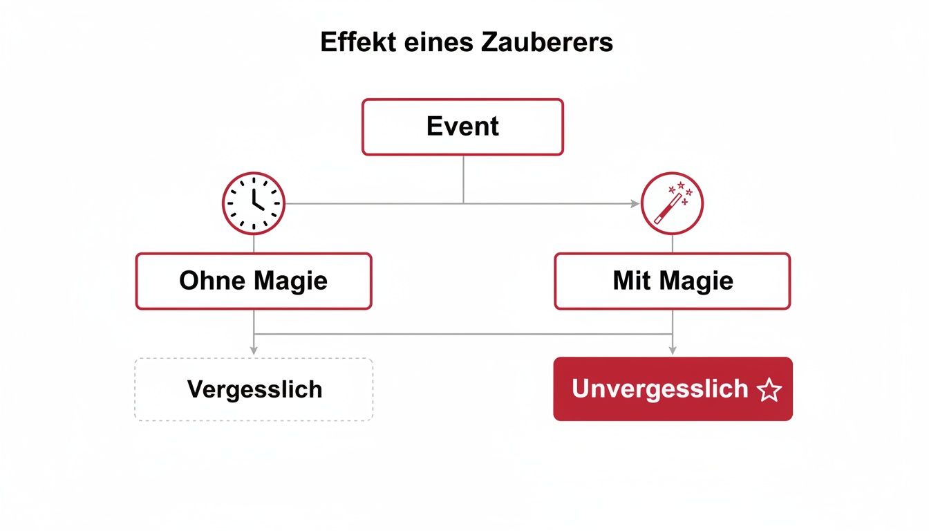 Flussdiagramm zum Effekt eines Zauberers: Ein Event ist ohne Magie vergesslich, mit Magie unvergesslich.